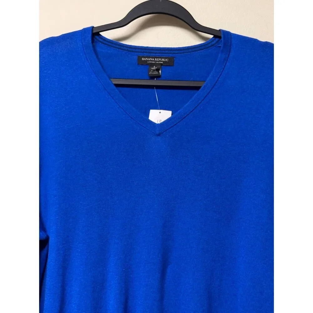 NWT - BANANA REPUBLIC Silk, Cotton, Cashmere V-Neck Sweater, Cobalt, Sz L
